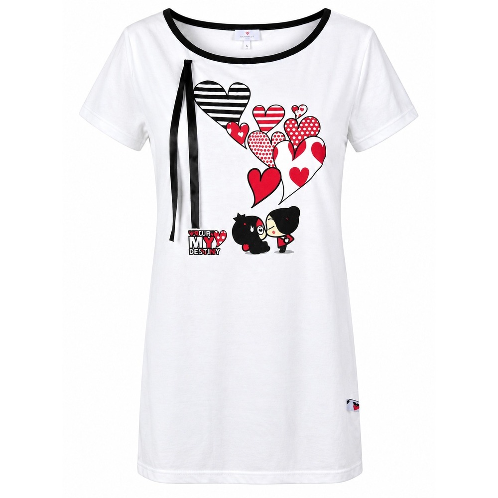 Pucca Funny Love Graphic Long T Shirt Top Women's Medium White Hearts Y2K